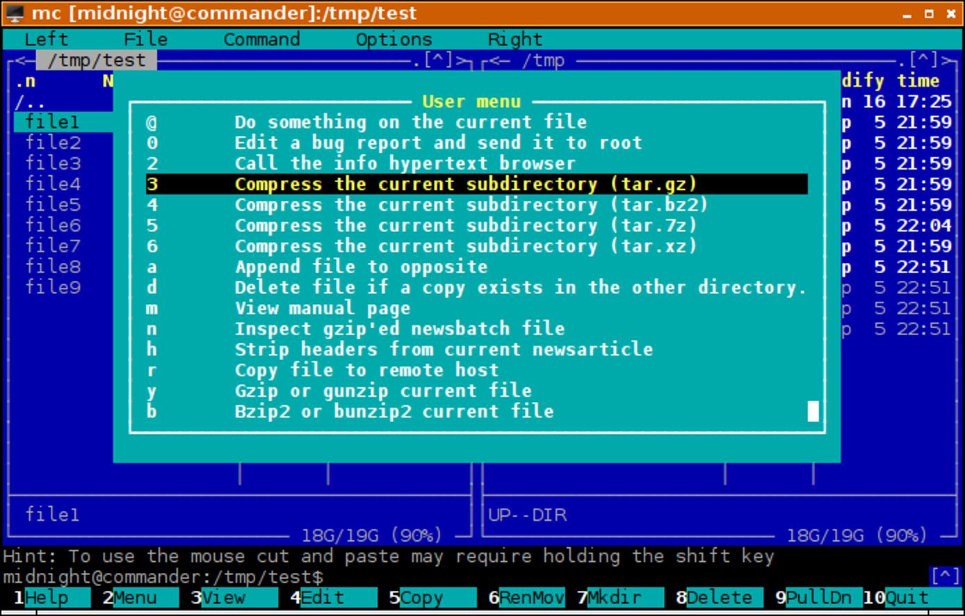 Midnight Commander User Menu